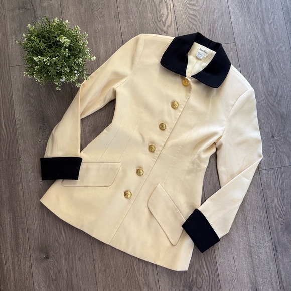 Vintage Neiman Marcus Cream & Black Wool Classic Elegance Blazer Jacket